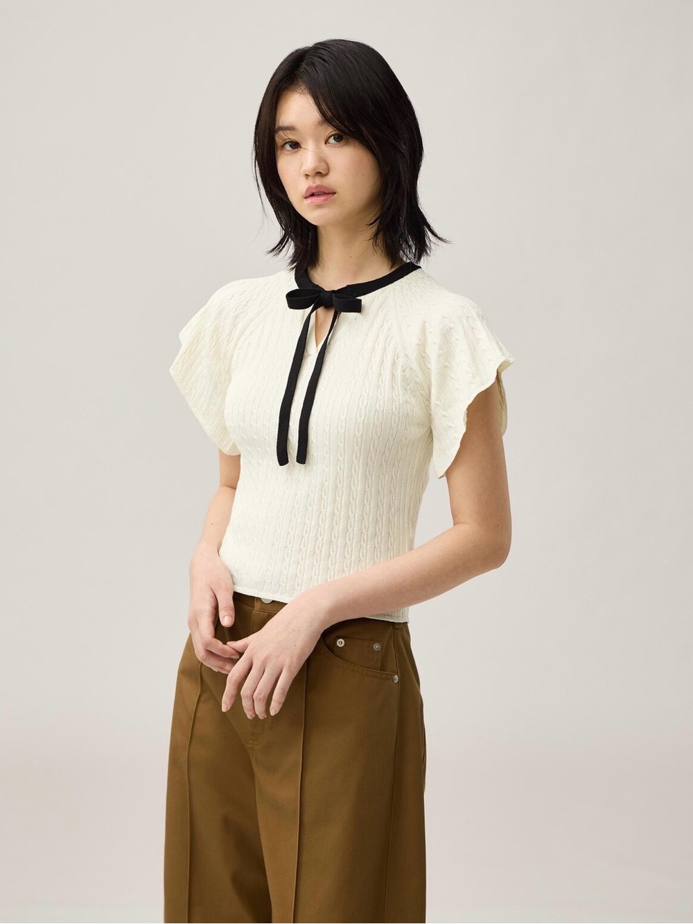GU Cable Knitted Ribbon Pullover | Short | by rokh